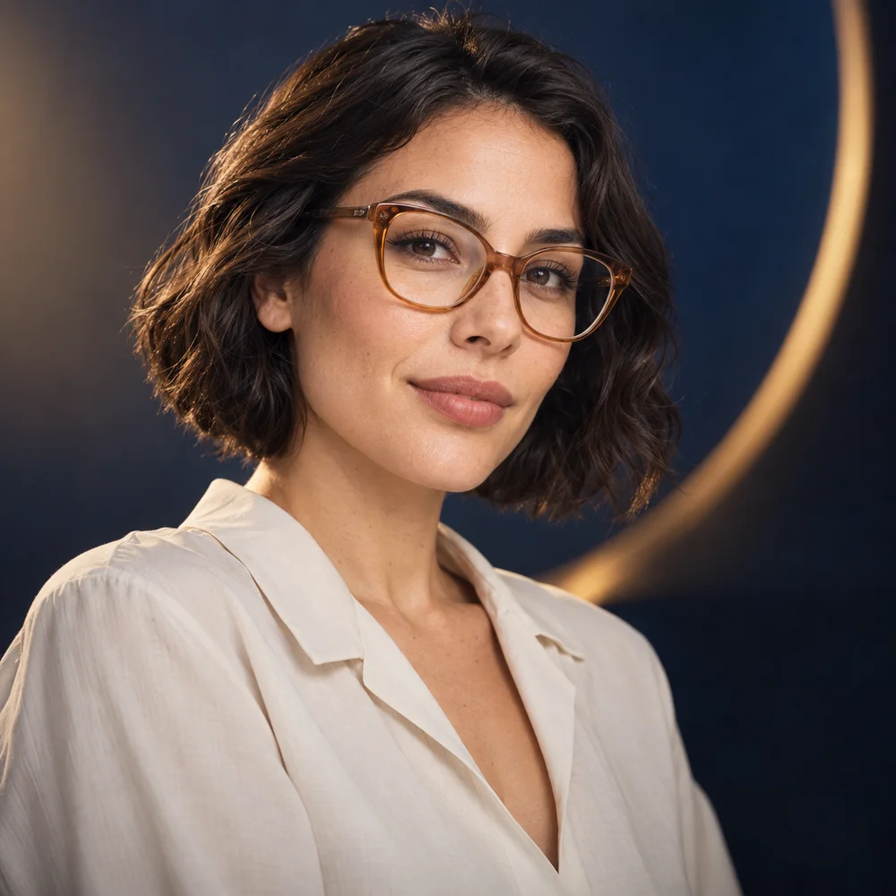 Campaña Mujer: modelo con lentes ópticos de acetato ámbar